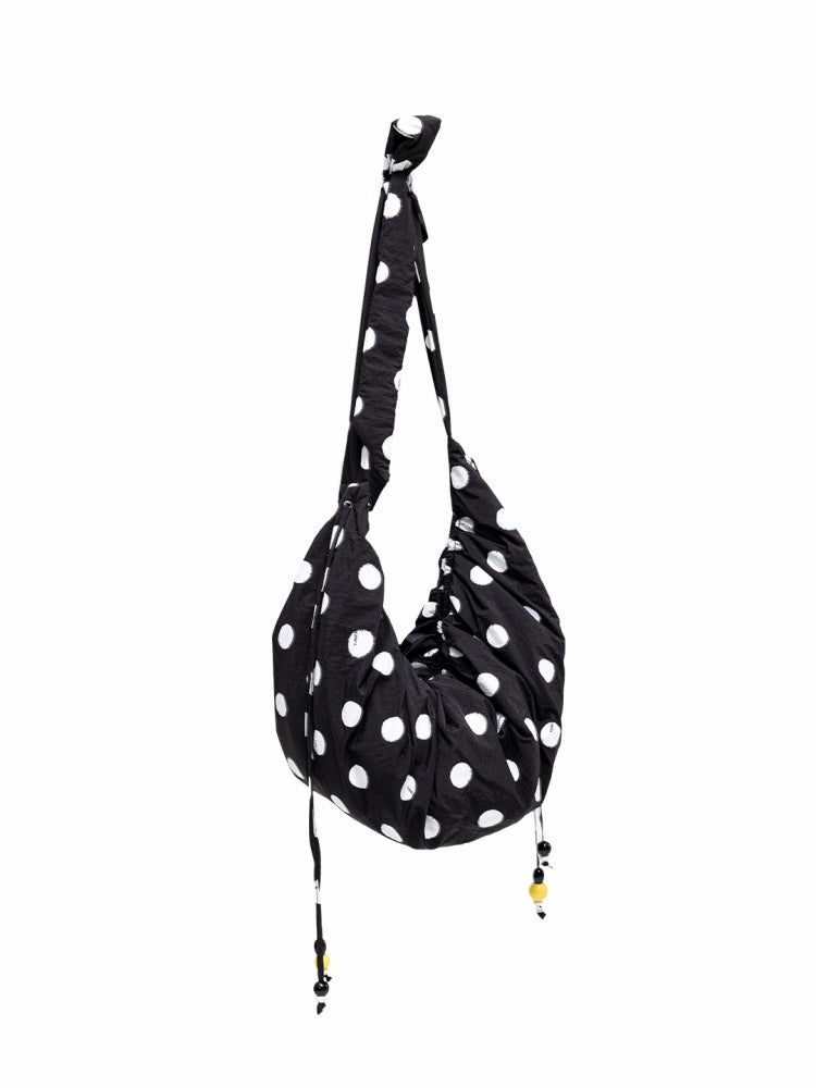 Polka Dot Pleated Drawstring Beaded Dumpling Casual Versatile One-Shoulder Crossbody Bag【s0000014265】