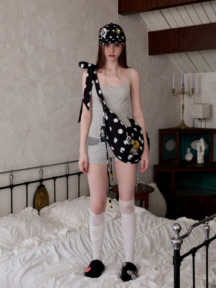 Polka Dot Pleated Drawstring Beaded Dumpling Casual Versatile One-Shoulder Crossbody Bag【s0000014265】