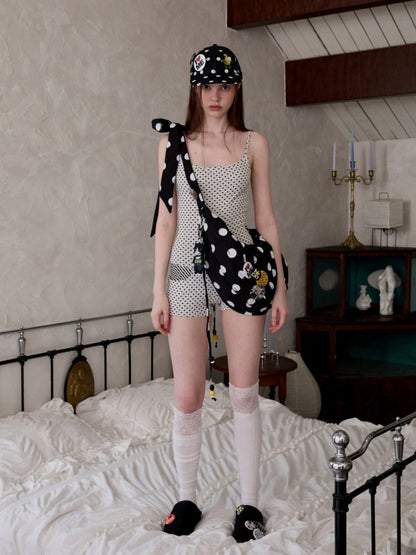 Polka Dot Pleated Drawstring Beaded Dumpling Casual Versatile One-Shoulder Crossbody Bag【s0000014265】