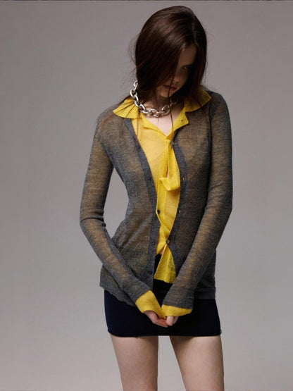 Mohair Ultra-Thin Basic Solid Color Knitted Slightly Transparent Lazy Slim Cardigan【s0000014266】