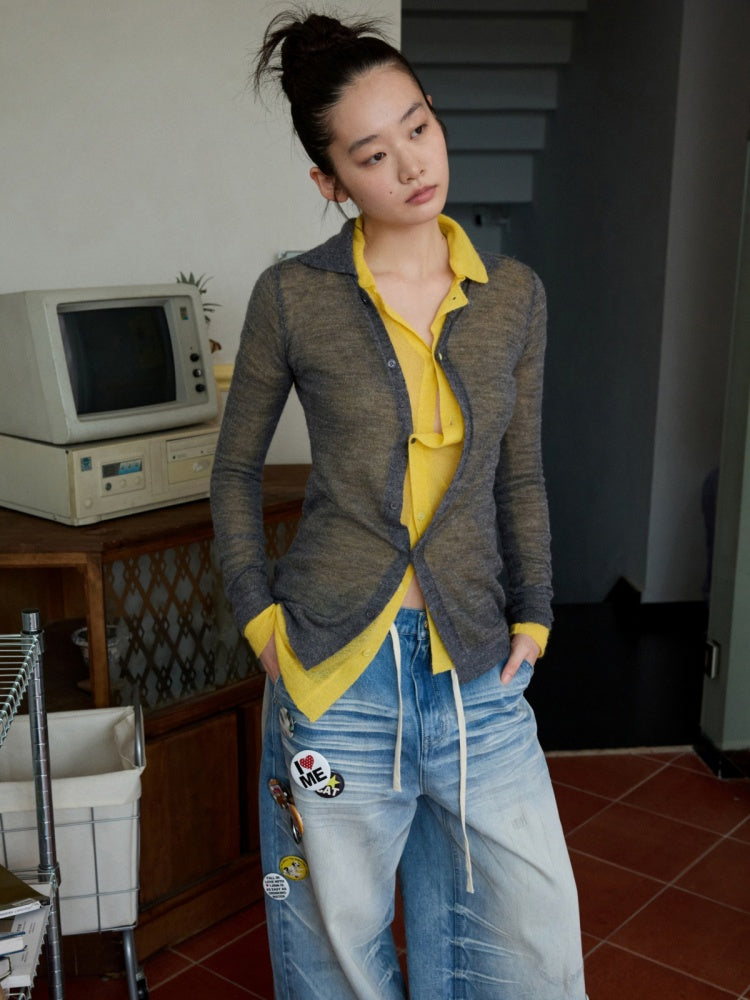 Mohair Ultra-Thin Basic Solid Color Knitted Slightly Transparent Lazy Slim Cardigan【s0000014266】