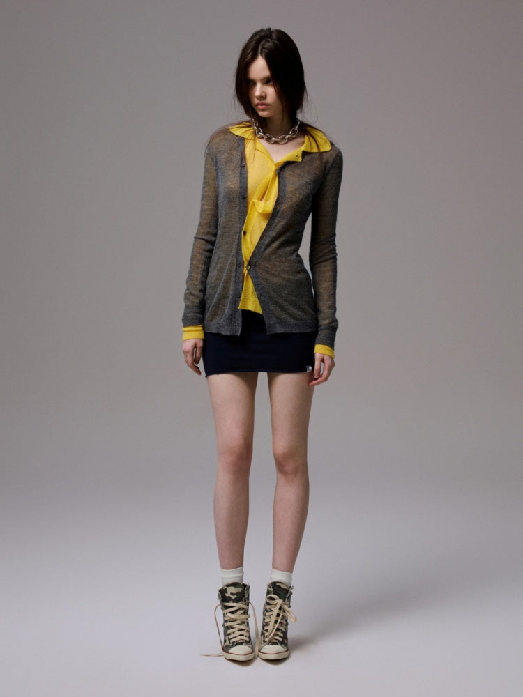 Mohair Ultra-Thin Basic Solid Color Knitted Slightly Transparent Lazy Slim Cardigan【s0000014266】