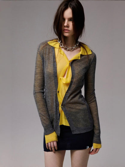 Mohair Ultra-Thin Basic Solid Color Knitted Slightly Transparent Lazy Slim Cardigan【s0000014266】