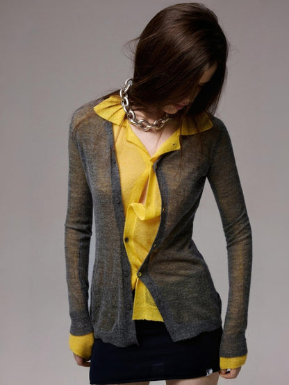 Mohair Ultra-Thin Basic Solid Color Knitted Slightly Transparent Lazy Slim Cardigan【s0000014266】