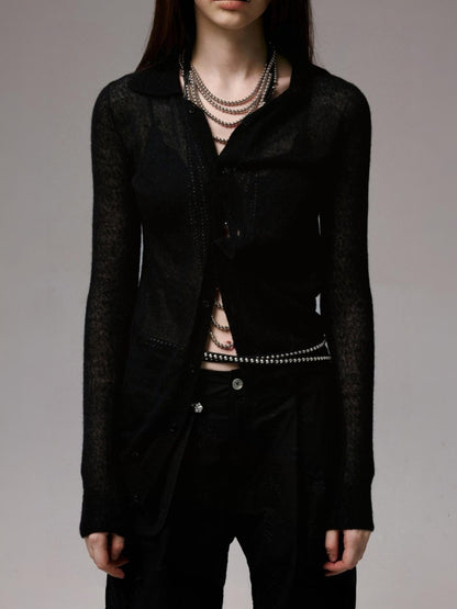 Mohair Ultra-Thin Basic Solid Color Knitted Slightly Transparent Lazy Slim Cardigan【s0000014266】