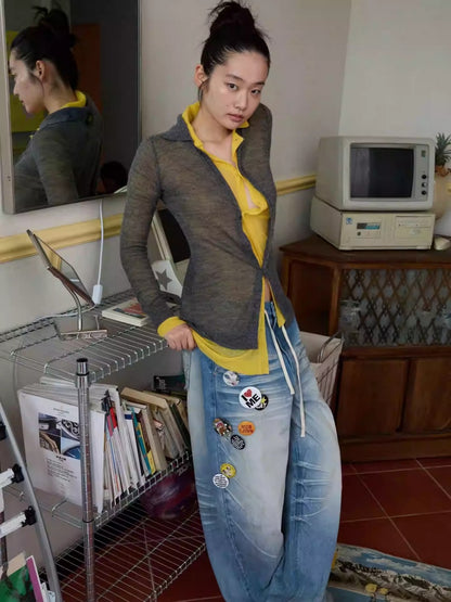 Mohair Ultra-Thin Basic Solid Color Knitted Slightly Transparent Lazy Slim Cardigan【s0000014266】