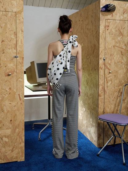 Double-Sided Striped Patchwork I-Line Vest Long Sleeve Knitted Cardigan Straight Trouser Set【s0000014267】