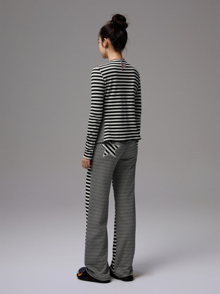 Double-Sided Striped Patchwork I-Line Vest Long Sleeve Knitted Cardigan Straight Trouser Set【s0000014267】