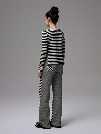 Double-Sided Striped Patchwork I-Line Vest Long Sleeve Knitted Cardigan Straight Trouser Set【s0000014267】