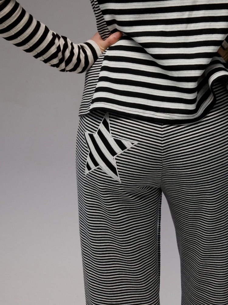 Double-Sided Striped Patchwork I-Line Vest Long Sleeve Knitted Cardigan Straight Trouser Set【s0000014267】