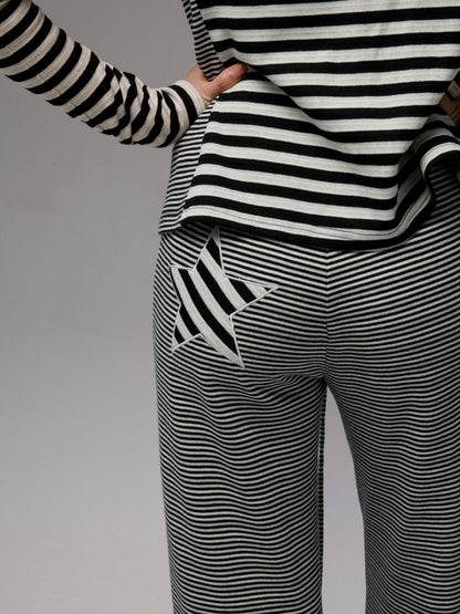 Double-Sided Striped Patchwork I-Line Vest Long Sleeve Knitted Cardigan Straight Trouser Set【s0000014267】