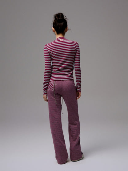 Double-Sided Striped Patchwork I-Line Vest Long Sleeve Knitted Cardigan Straight Trouser Set【s0000014267】