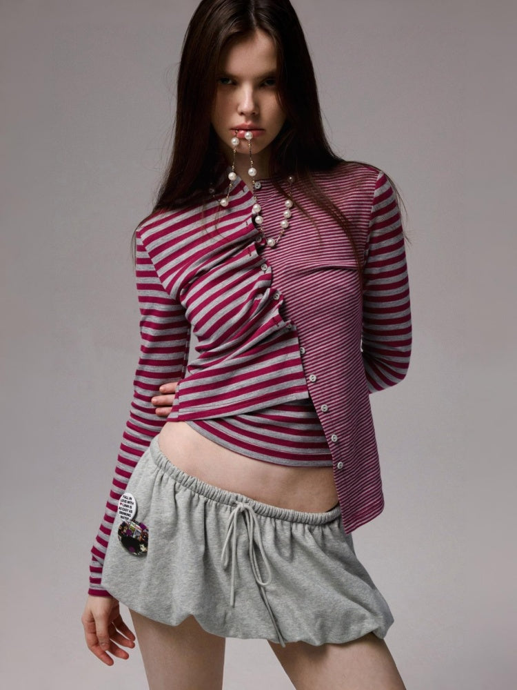 Double-Sided Striped Patchwork I-Line Vest Long Sleeve Knitted Cardigan Straight Trouser Set【s0000014267】