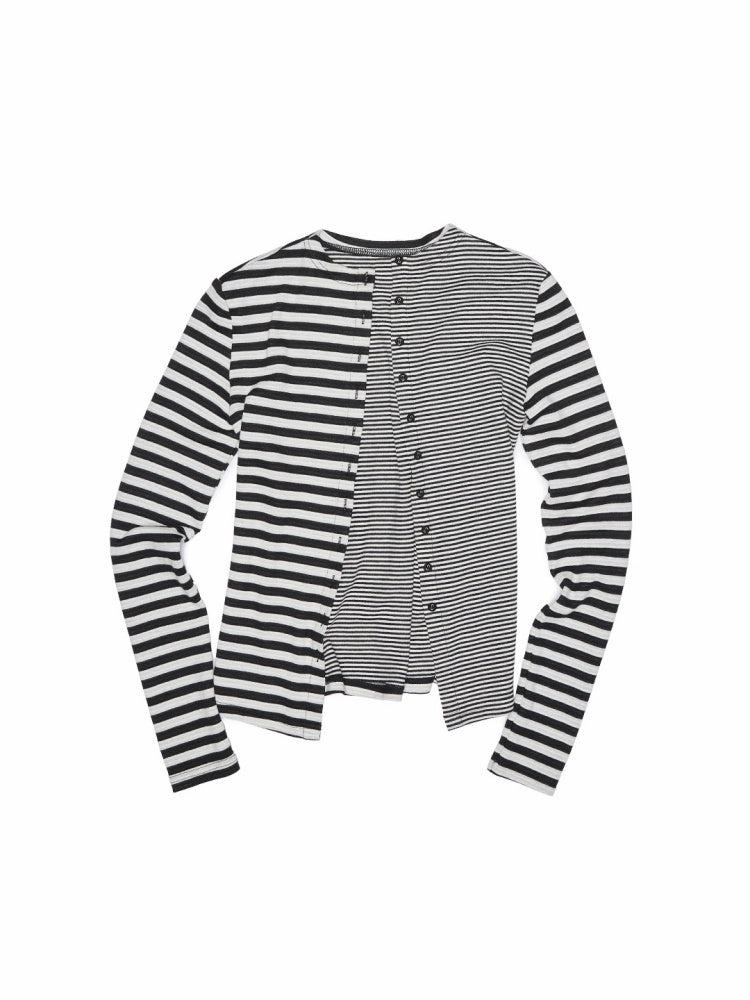 Double-Sided Striped Patchwork I-Line Vest Long Sleeve Knitted Cardigan Straight Trouser Set【s0000014267】