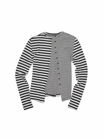 Double-Sided Striped Patchwork I-Line Vest Long Sleeve Knitted Cardigan Straight Trouser Set【s0000014267】