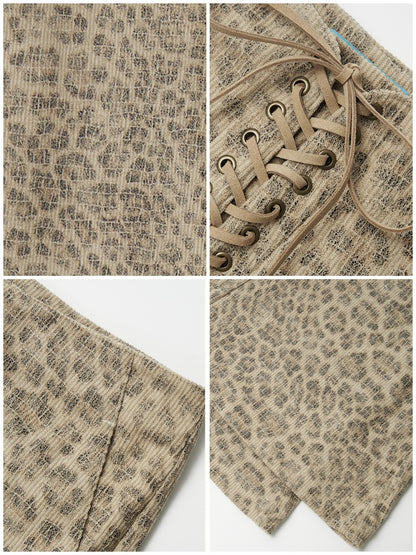 "Yefeng Mountain" Retro Gentle Leopard Print Corduroy High & Low Waisted Flared Pants【s0000014268】