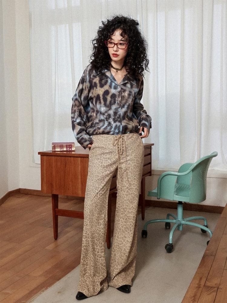 "Yefeng Mountain" Retro Gentle Leopard Print Corduroy High & Low Waisted Flared Pants【s0000014268】