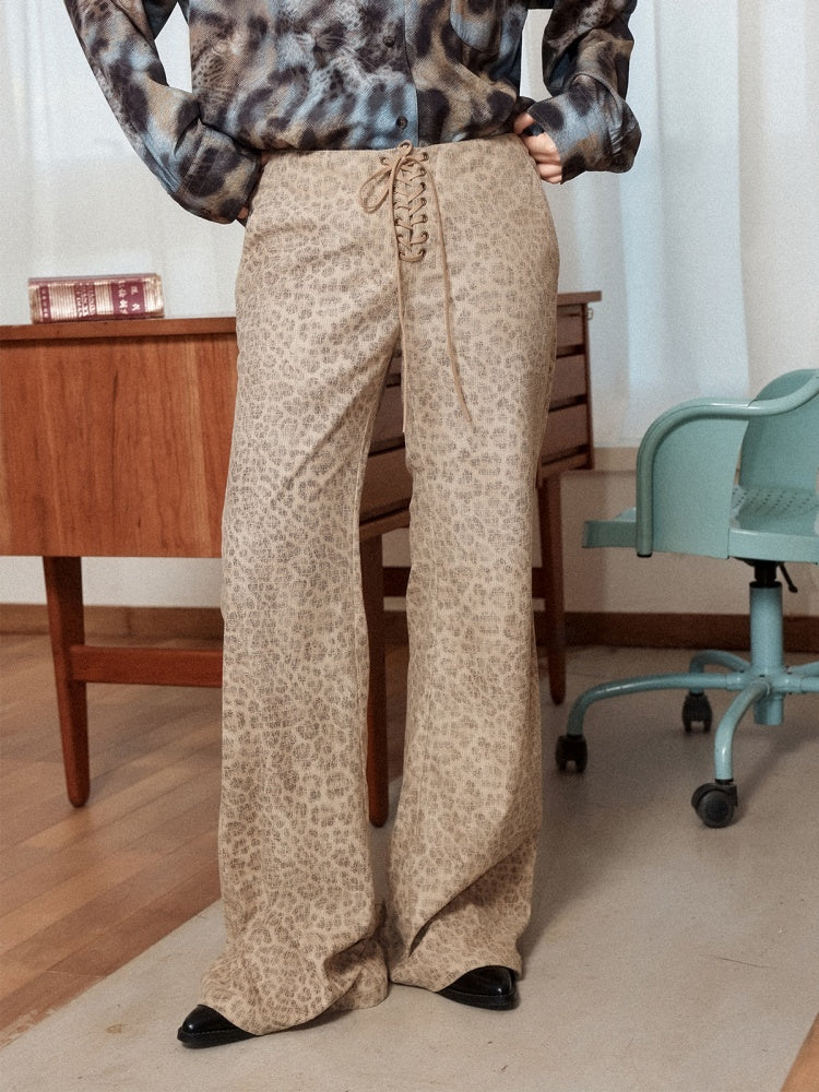 "Yefeng Mountain" Retro Gentle Leopard Print Corduroy High & Low Waisted Flared Pants【s0000014268】