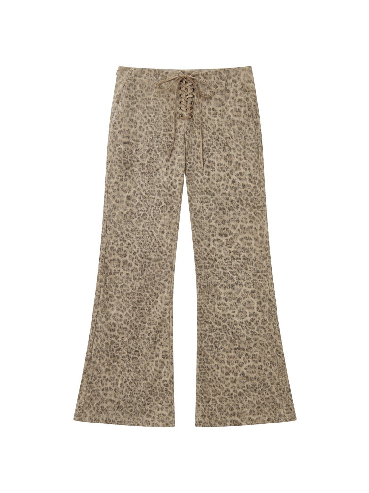 "Yefeng Mountain" Retro Gentle Leopard Print Corduroy High & Low Waisted Flared Pants【s0000014268】