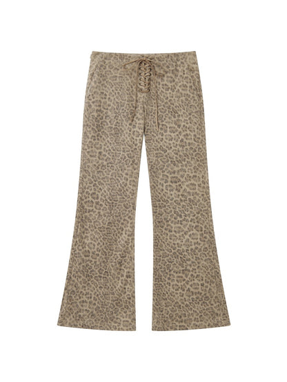 "Yefeng Mountain" Retro Gentle Leopard Print Corduroy High & Low Waisted Flared Pants【s0000014268】