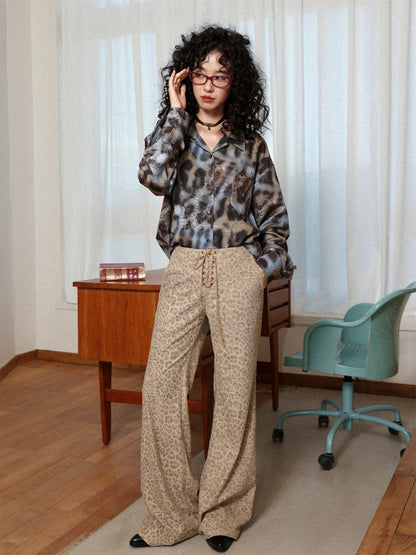 "Yefeng Mountain" Retro Gentle Leopard Print Corduroy High & Low Waisted Flared Pants【s0000014268】