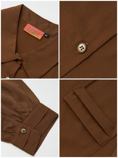 "Brown Wind Old Dream" Shoulder-Fitting Long-Sleeved Pleated Shirt【s0000014269】