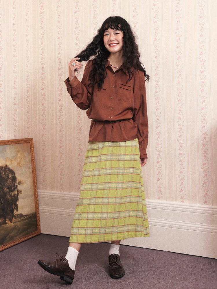 "Brown Wind Old Dream" Shoulder-Fitting Long-Sleeved Pleated Shirt【s0000014269】