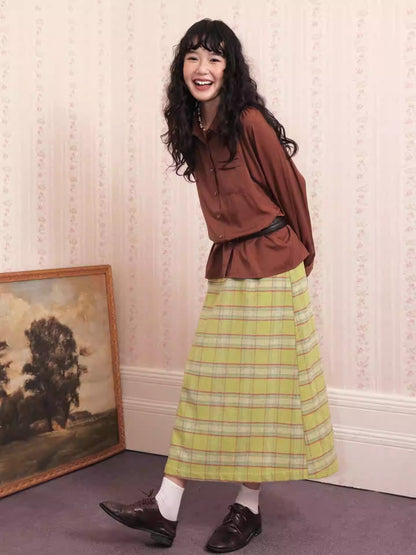 "Brown Wind Old Dream" Shoulder-Fitting Long-Sleeved Pleated Shirt【s0000014269】