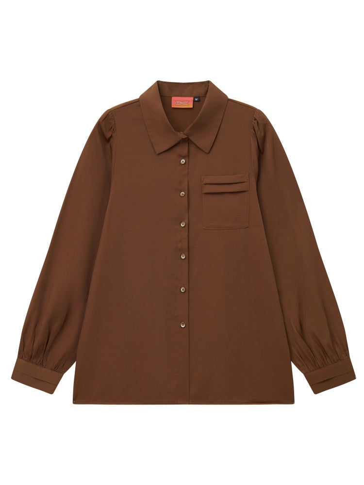 "Brown Wind Old Dream" Shoulder-Fitting Long-Sleeved Pleated Shirt【s0000014269】