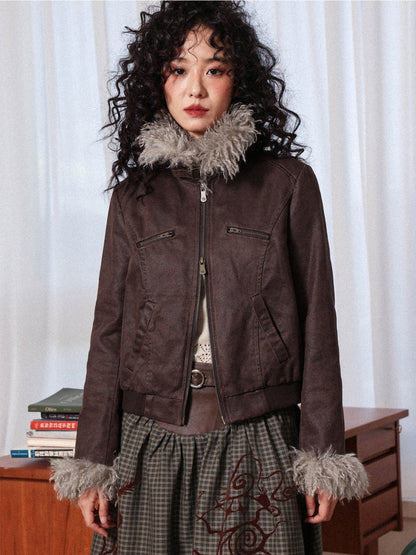 "Wild Gentleman" Casual Detachable Collar Distressed Leather Cropped Jacket【s0000014270】