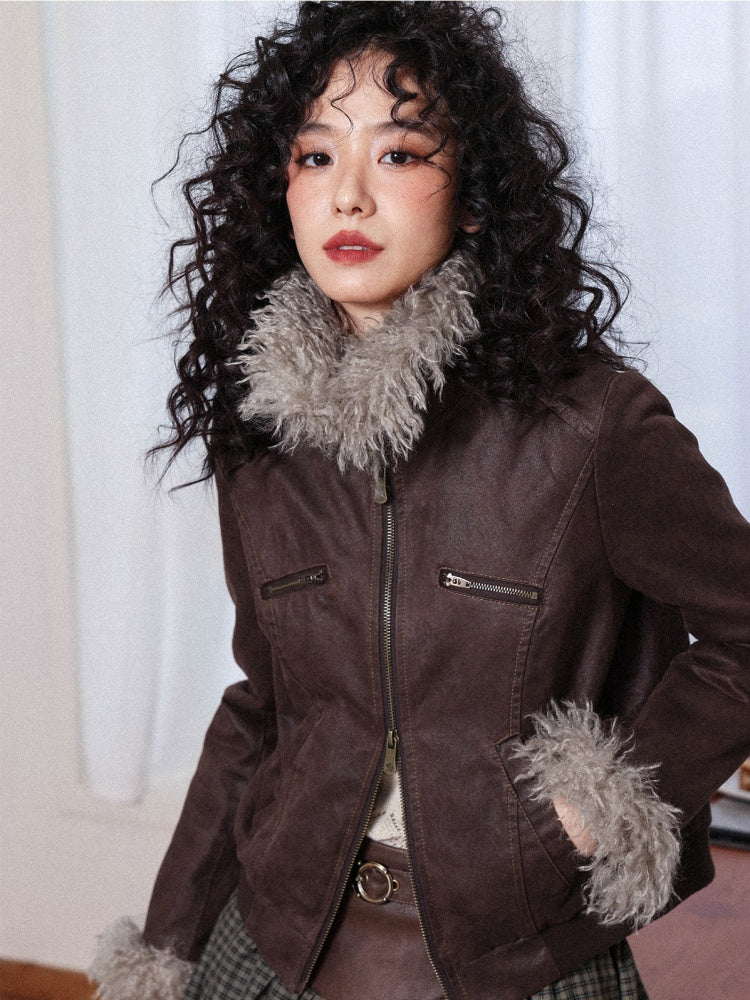 "Wild Gentleman" Casual Detachable Collar Distressed Leather Cropped Jacket【s0000014270】