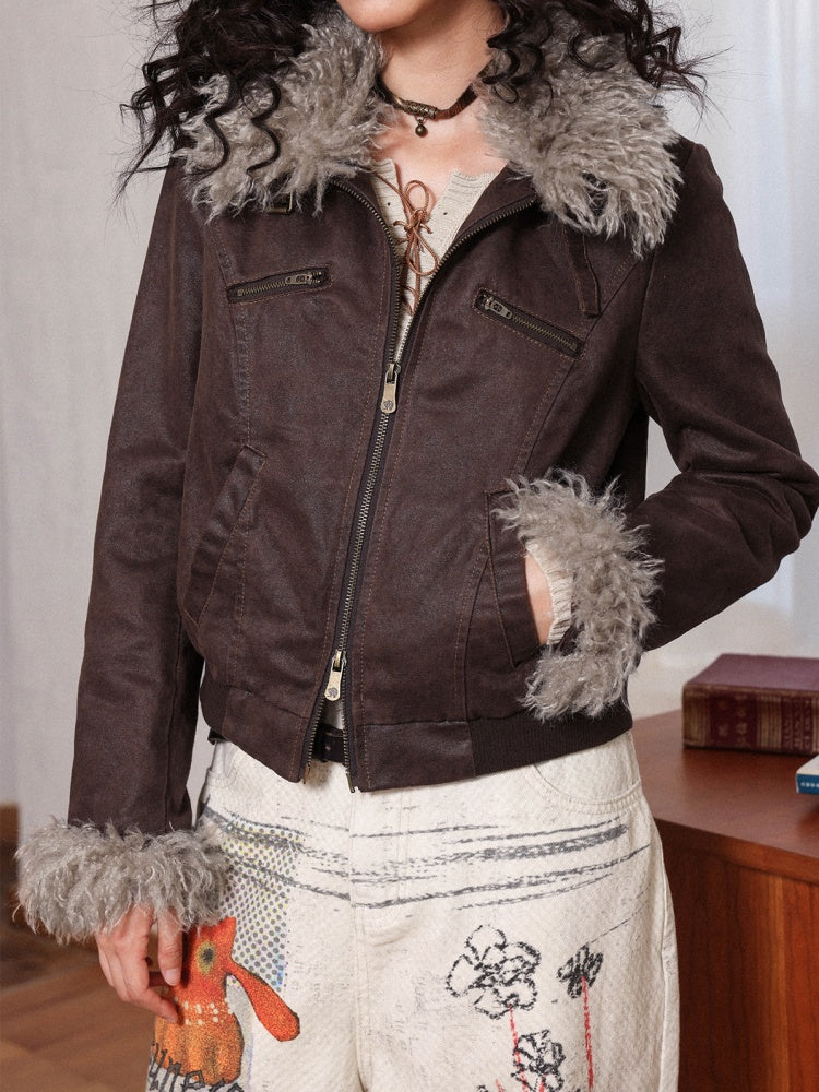 "Wild Gentleman" Casual Detachable Collar Distressed Leather Cropped Jacket【s0000014270】