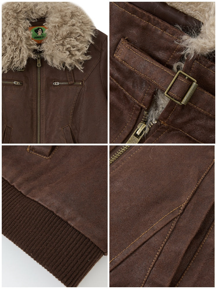 "Wild Gentleman" Casual Detachable Collar Distressed Leather Cropped Jacket【s0000014270】