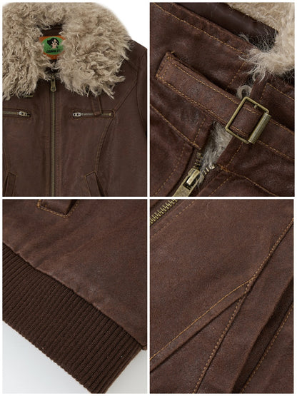 "Wild Gentleman" Casual Detachable Collar Distressed Leather Cropped Jacket【s0000014270】