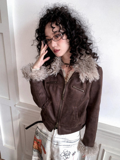 "Wild Gentleman" Casual Detachable Collar Distressed Leather Cropped Jacket【s0000014270】