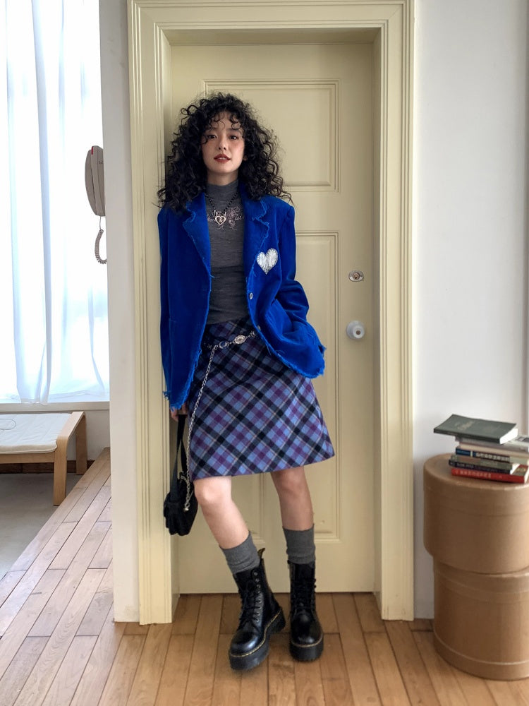 "Overture To The Night" Wool Tweed Plaid High-Waisted Hip A-Line Skirt【s0000014271】