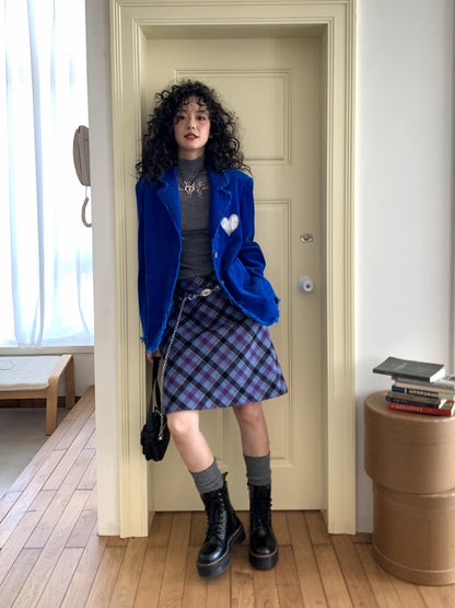 "Overture To The Night" Wool Tweed Plaid High-Waisted Hip A-Line Skirt【s0000014271】