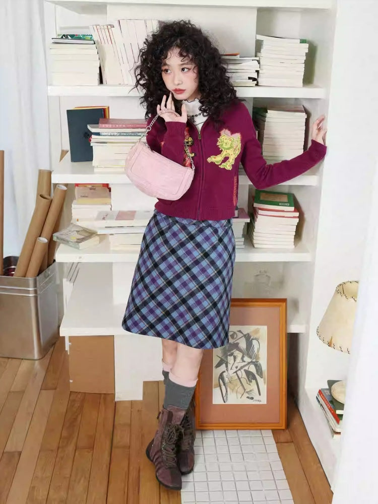 "Overture To The Night" Wool Tweed Plaid High-Waisted Hip A-Line Skirt【s0000014271】