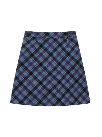 "Overture To The Night" Wool Tweed Plaid High-Waisted Hip A-Line Skirt【s0000014271】