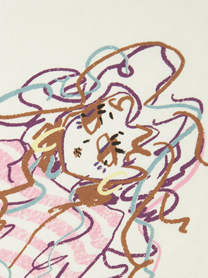 "Girl's Graffiti Manual" Loose Off-The-Shoulder Long Sleeve T-Shirt【s0000014272】