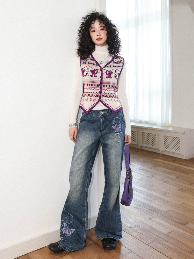 "Rebellious Fair Island" Merino Wool Slim With Knitted Vest【s0000014273】