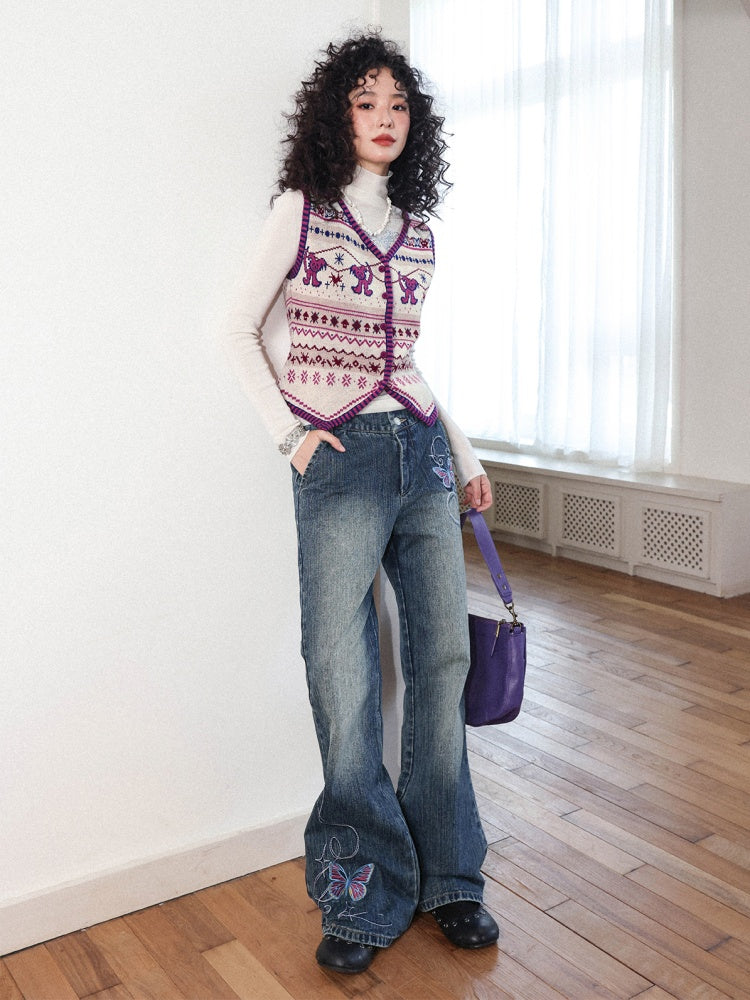 "Rebellious Fair Island" Merino Wool Slim With Knitted Vest【s0000014273】