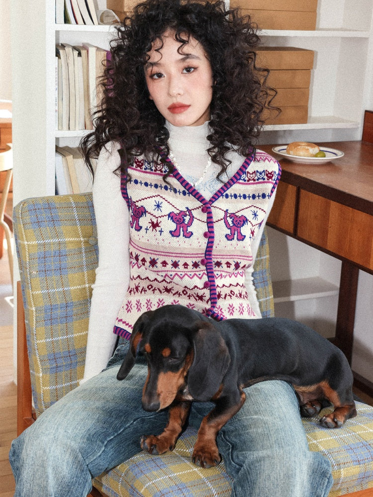 "Rebellious Fair Island" Merino Wool Slim With Knitted Vest【s0000014273】