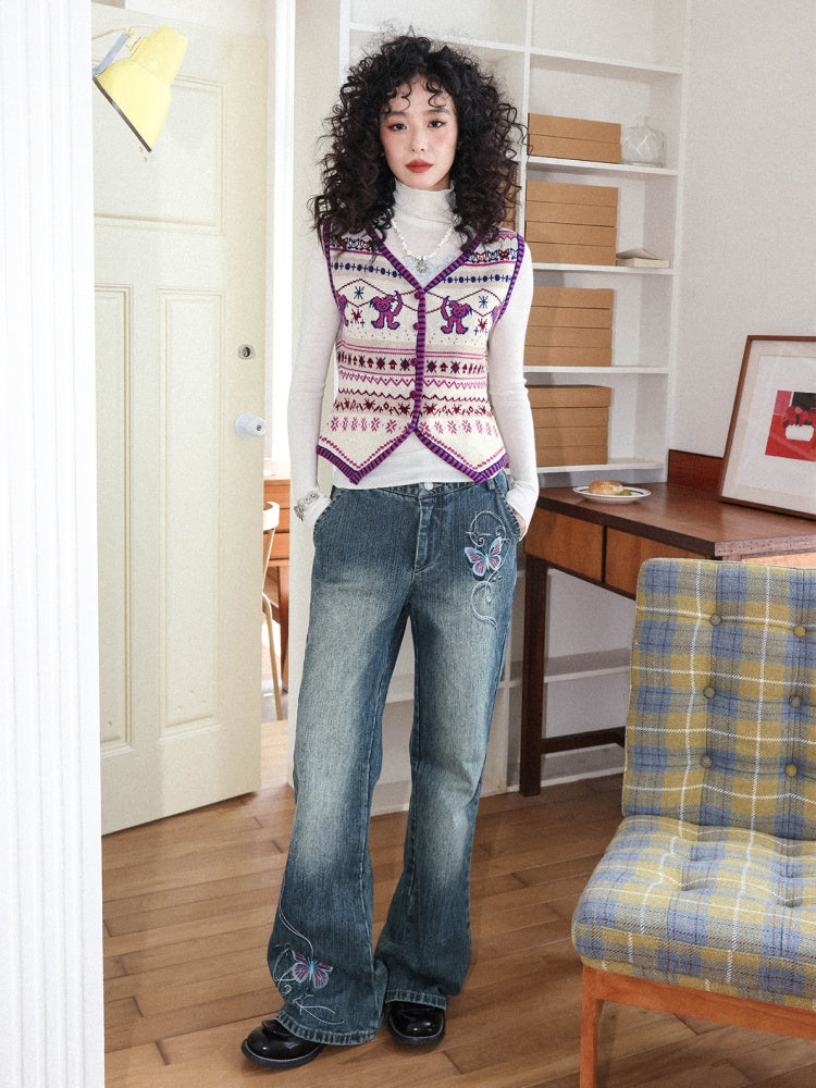 "Rebellious Fair Island" Merino Wool Slim With Knitted Vest【s0000014273】