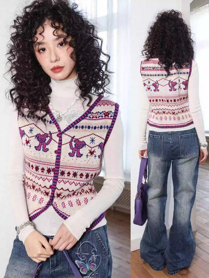 "Rebellious Fair Island" Merino Wool Slim With Knitted Vest【s0000014273】