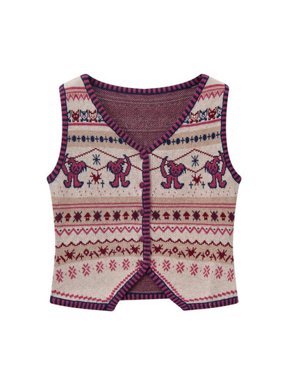 "Rebellious Fair Island" Merino Wool Slim With Knitted Vest【s0000014273】