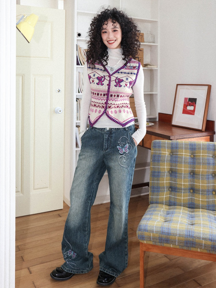 "Rebellious Fair Island" Merino Wool Slim With Knitted Vest【s0000014273】