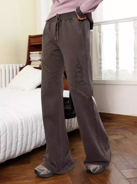 "Earth Traces" Retro Elastic Waist Knitted Flared Slacks【s0000014279】