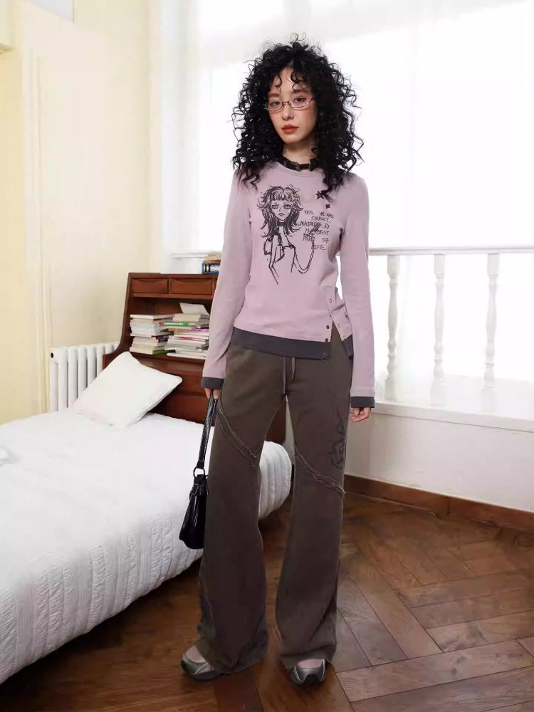 "Earth Traces" Retro Elastic Waist Knitted Flared Slacks【s0000014279】