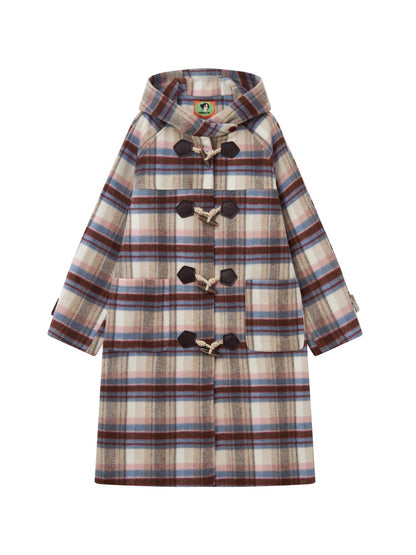 "Velvet Dream Holiday" Large Plaid Horn Buckle Hooded Wool Coat【s0000014280】